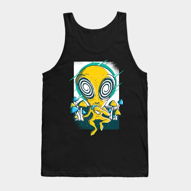 Funny Alien Tripping on Magic Mushrooms Tank Top by Bluebird Moon